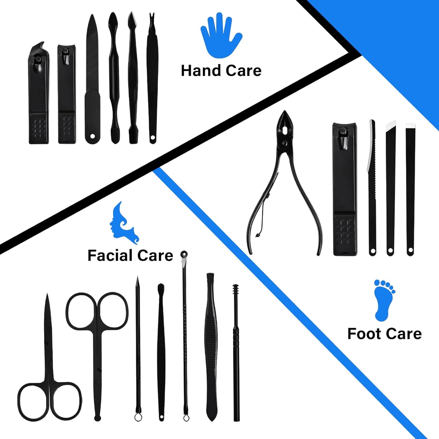 Set Of 18 Classic Black Nail Clipper, Hand Feet Facial Accessories, Stainless Steel Pedicure Kit, Nippers Trimmer Care Tool With Travel Case Kit, Household Pedicure Kit Set Of 18 Classic Black Nail Clipper, Hand Feet Facial Accessories, Stainless Steel Pedicure Kit, Nippers Trimmer Care Tool With Travel Case Kit, Household Pedicure Kit